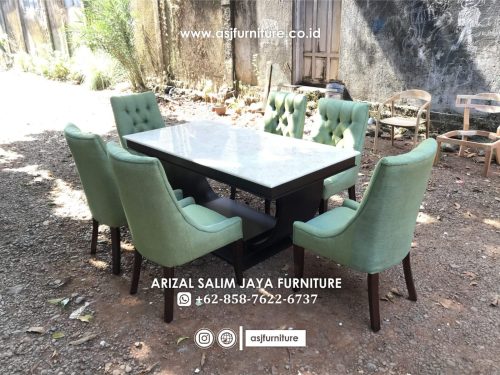 Set Meja Makan Jati Marmer Kursi 6 Modern