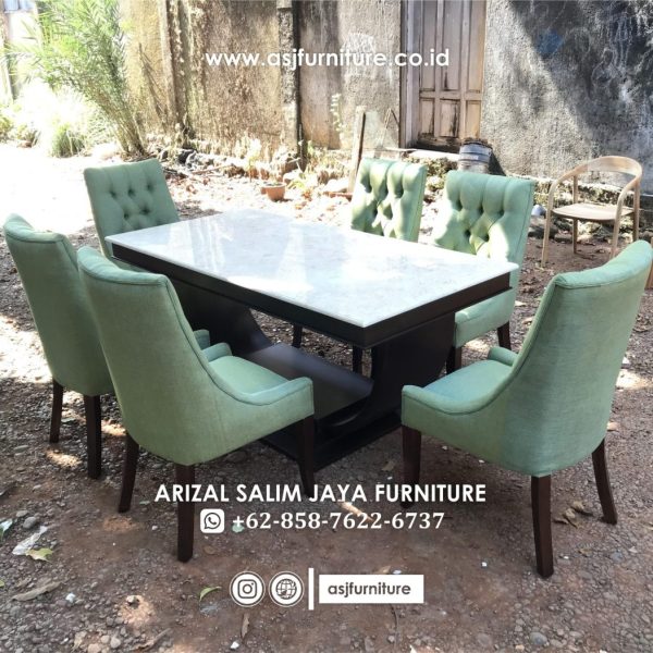 Set Meja Makan Jati Marmer Kursi 6 Modern
