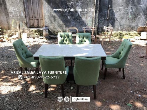 Set Meja Makan Jati Marmer Kursi 6 Modern