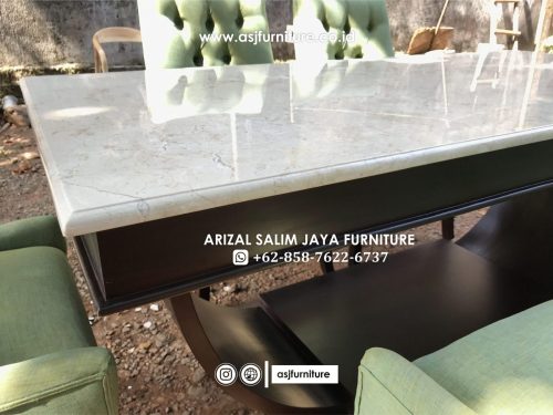 Set Meja Makan Jati Marmer Kursi 6 Modern