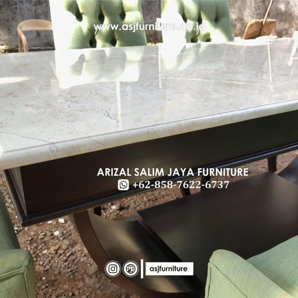 Set Meja Makan Jati Marmer Kursi 6 Modern