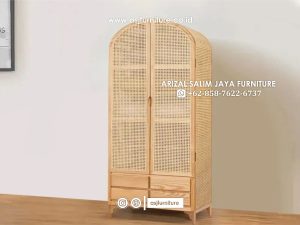 Lemari Pakaian Minimalis Jati Rotan 2 Pintu