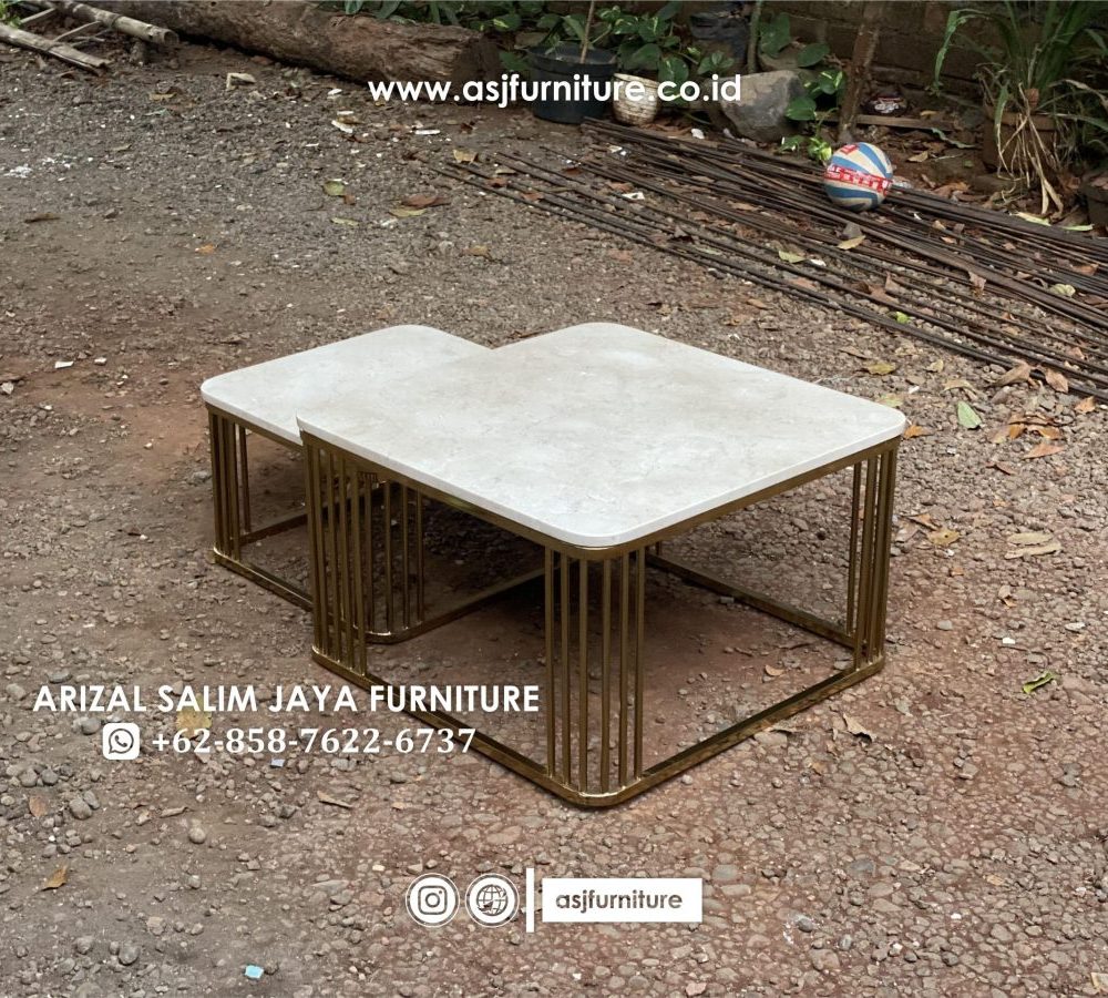 Meja Tamu Stainless Gold Marmer Cream Modern