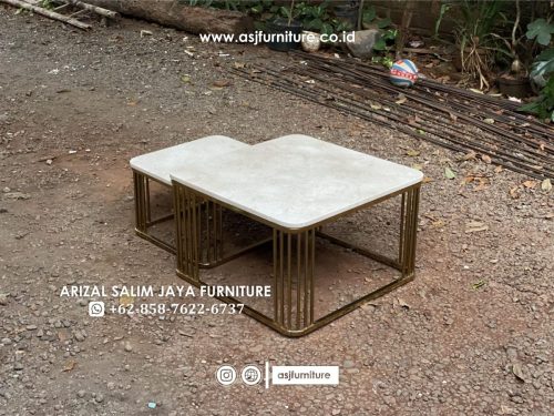 Meja Tamu Stainless Gold Marmer Cream Modern