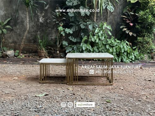 Meja Tamu Stainless Gold Marmer Cream Modern