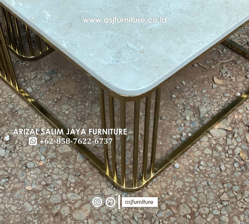 Meja Tamu Stainless Gold Marmer Cream Modern
