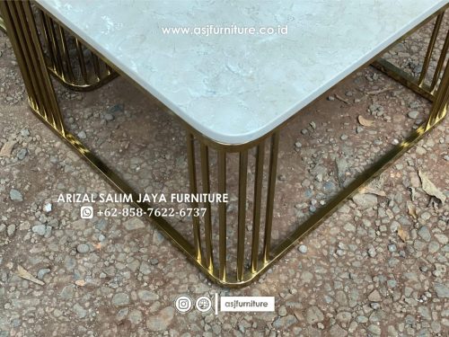 Meja Tamu Stainless Gold Marmer Cream Modern