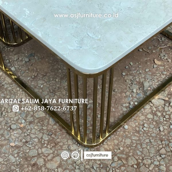 Meja Tamu Stainless Gold Marmer Cream Modern