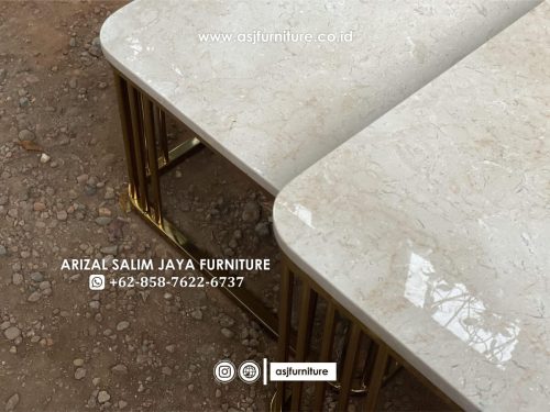Meja Tamu Stainless Gold Marmer Cream Modern