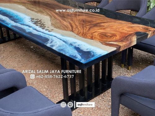 Meja Makan Resin Kayu Trembesi 12 Kursi Kaki Stainless Meja Makan Resin Kayu Trembesi 12 Kursi Kaki Stainless