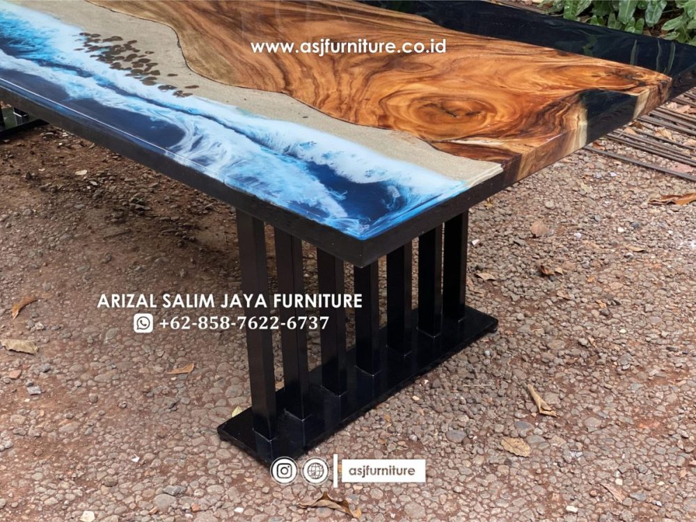 Meja Resin Trembesi Kaki Besi Panjang 3 Meter - Image 2