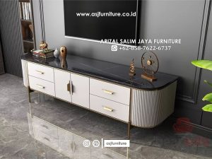 Meja TV Marmer Hitam Kaki Stainless Modern