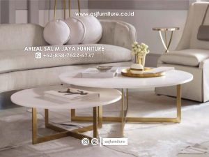 Meja Tamu Stainless Gold Marmer Double Minimalis