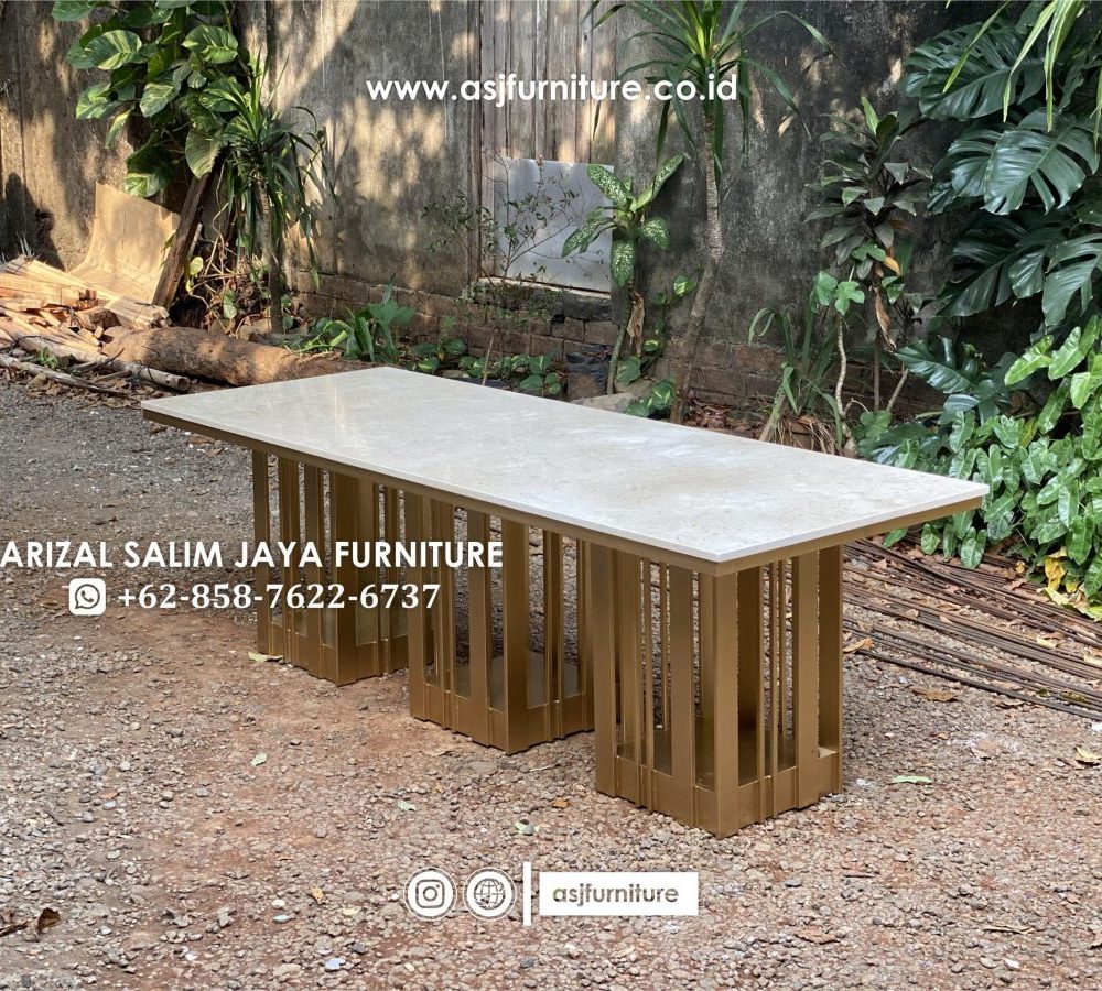 Meja Makan Marmer Kaki Besi Minimalis