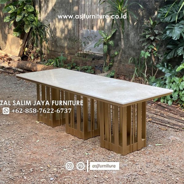 Meja Makan Marmer Kaki Besi Minimalis