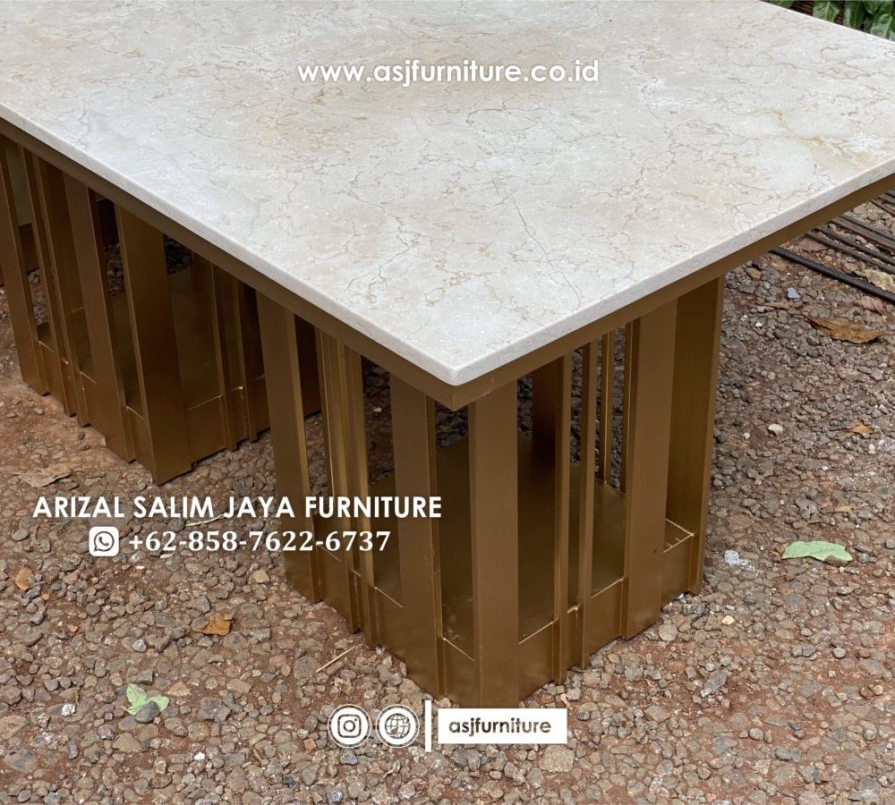 Meja Makan Marmer Kaki Besi Minimalis