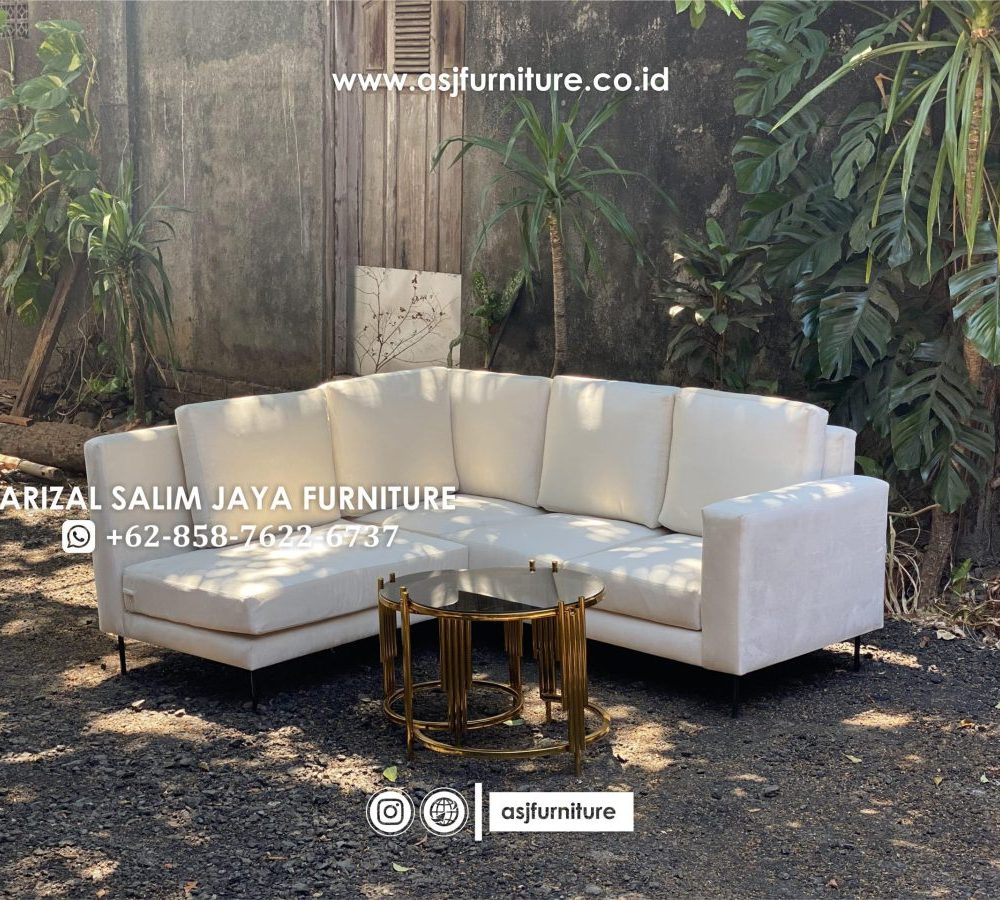 Sofa Sudut Minimalis Meja Stainless Gold Kaca