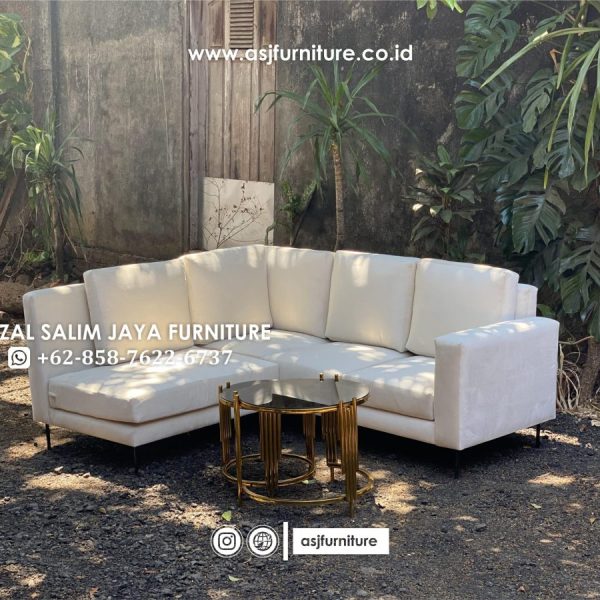 Sofa Sudut Minimalis Meja Stainless Gold Kaca