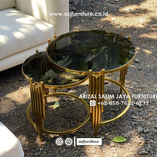 Sofa Sudut Minimalis Meja Stainless Gold Kaca
