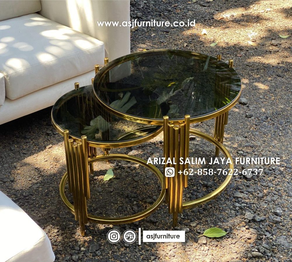 Sofa Sudut Minimalis Meja Stainless Gold Kaca