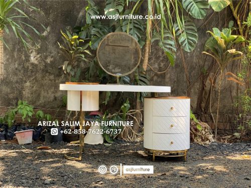 Meja Rias Modern Duco Putih Stainless Gold