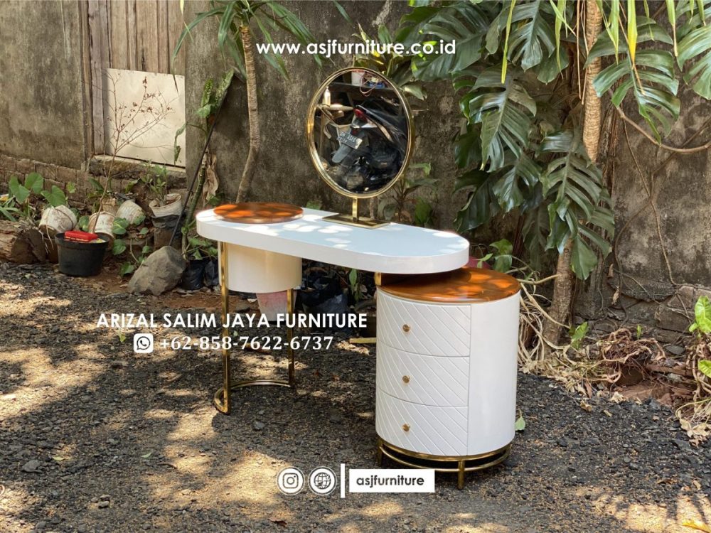 Meja Rias Modern Duco Putih Stainless Gold