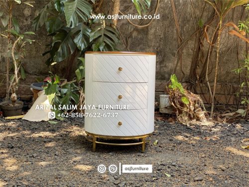 Nakas Bulat Duco Putih Kaki Stainless Nakas Bulat Duco Putih Kaki Stainless