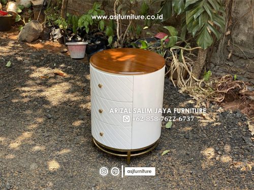 Nakas Bulat Duco Putih Kaki Stainless Nakas Bulat Duco Putih Kaki Stainless