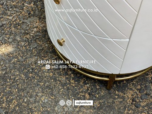 Nakas Bulat Duco Putih Kaki Stainless Nakas Bulat Duco Putih Kaki Stainless