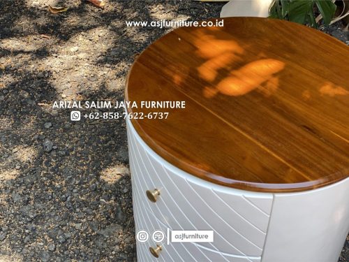 Nakas Bulat Duco Putih Kaki Stainless Nakas Bulat Duco Putih Kaki Stainless