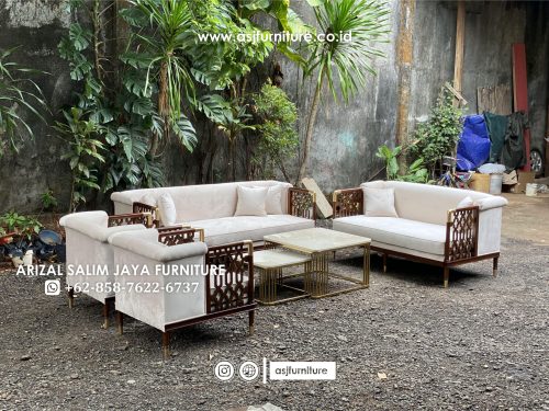Kursi Sofa Tamu Jati Caracole Meja Stainless Marmer