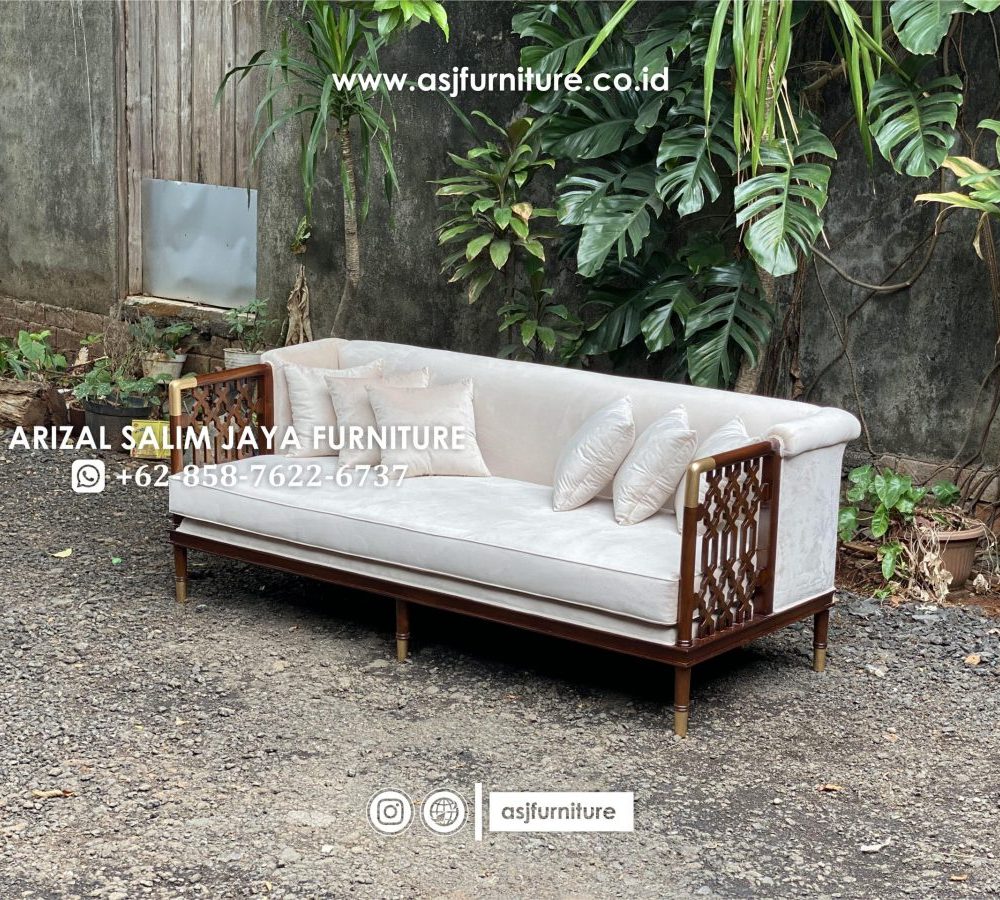 Kursi Sofa Jati Caracole 3 Seater Cream