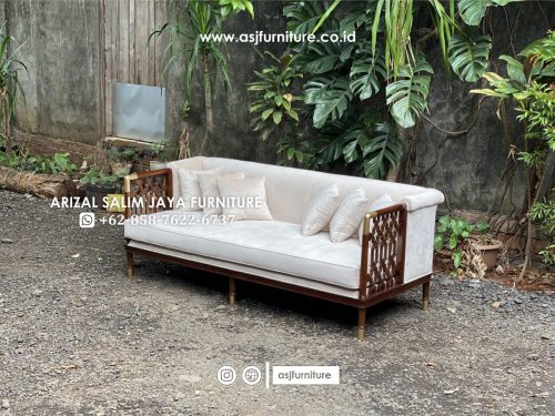Kursi Sofa Jati Caracole 3 Seater Cream