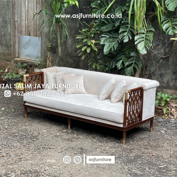 Kursi Sofa Jati Caracole 3 Seater Cream
