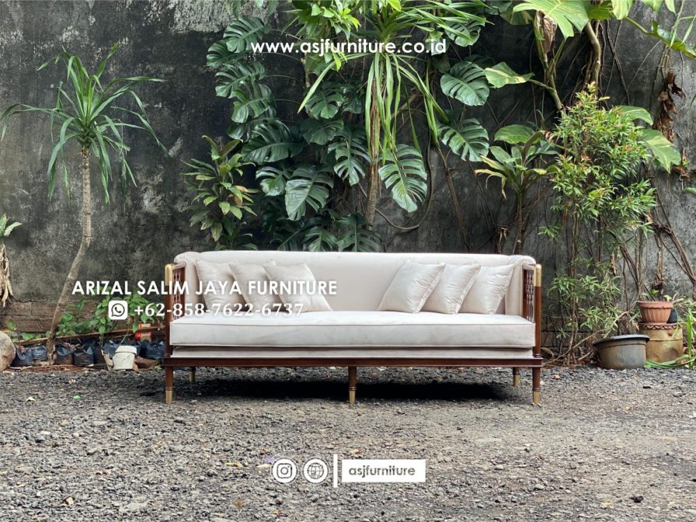 Kursi Sofa Jati Caracole 3 Seater Cream