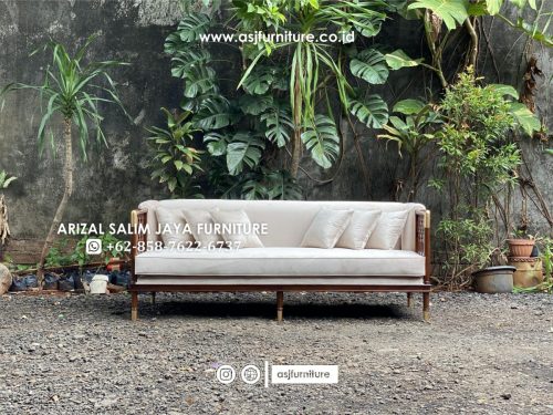 Kursi Sofa Jati Caracole 3 Seater Cream