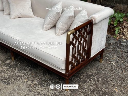Kursi Sofa Jati Caracole 3 Seater Cream