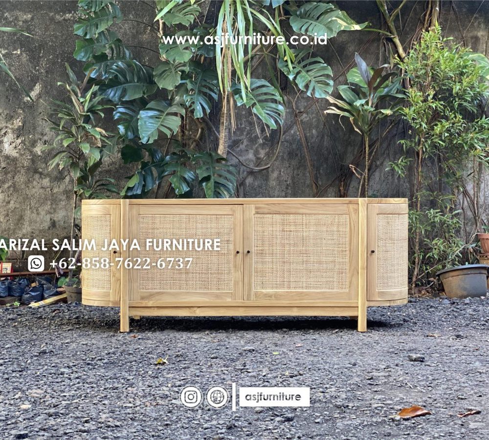 Meja TV Jati Rotan Square Oval Minimalis