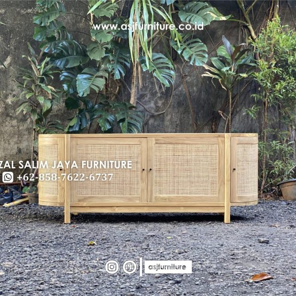 Meja TV Jati Rotan Square Oval Minimalis