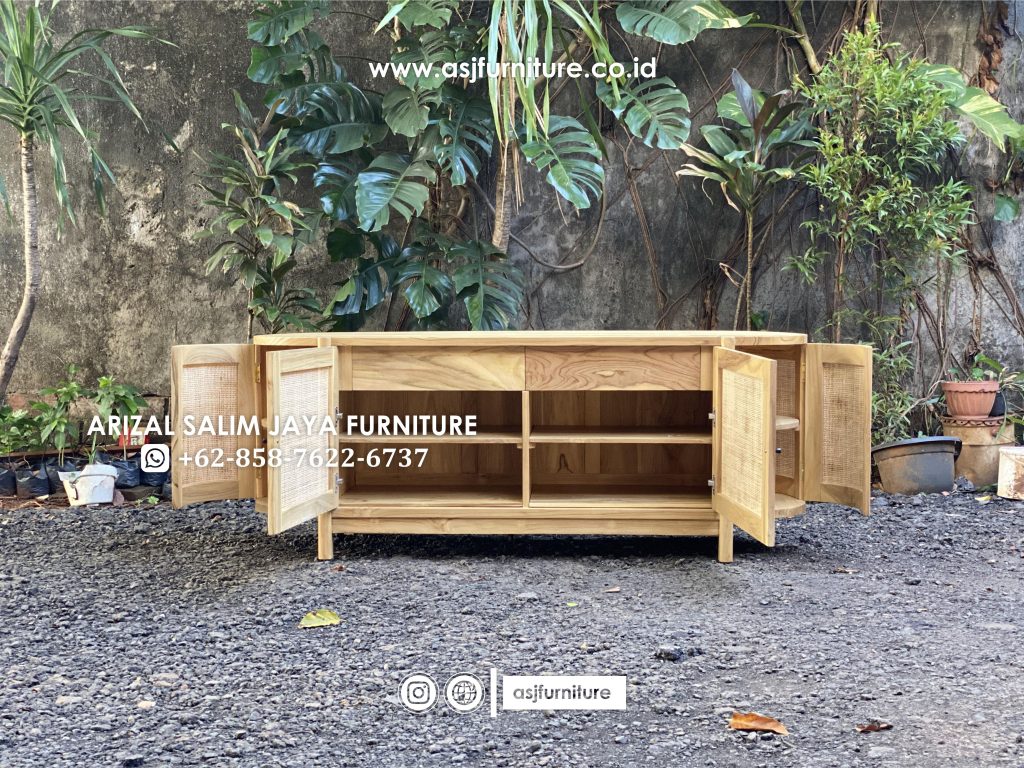 Meja TV Jati Rotan Square Oval Minimalis