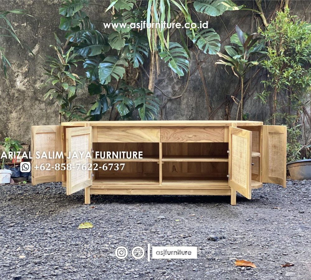 Meja TV Jati Rotan Square Oval Minimalis