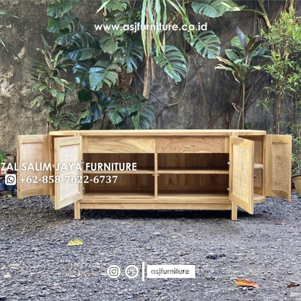 Meja TV Jati Rotan Square Oval Minimalis
