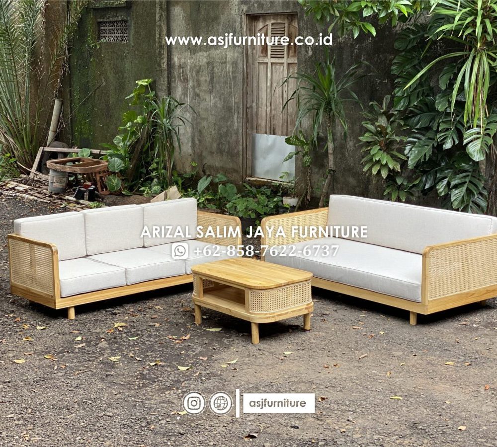 Set Kursi Sofa Tamu Jati Rotan Minimalis