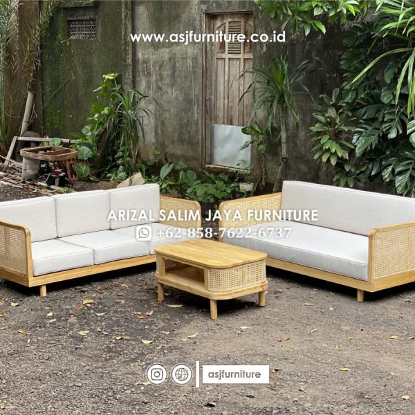 Set Kursi Sofa Tamu Jati Rotan Minimalis