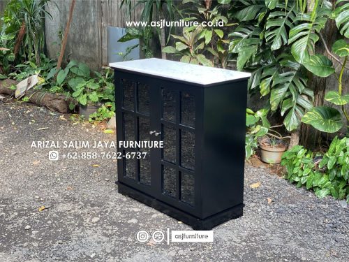 Lemari Hias Duco Kaca Marmer Carrara