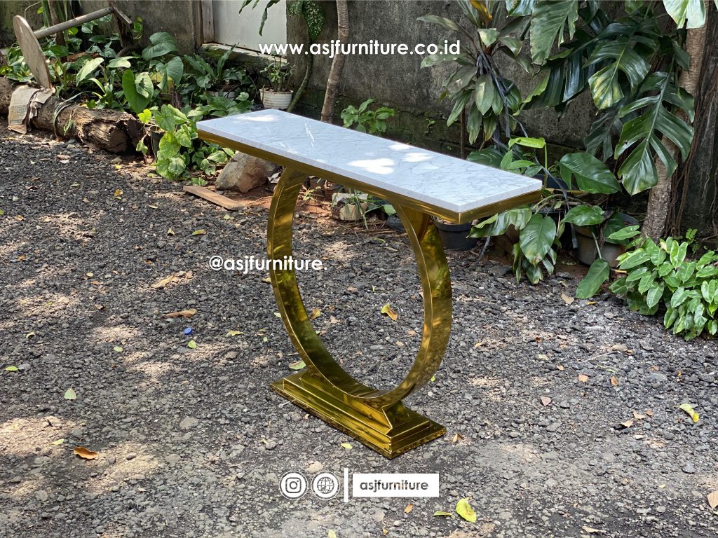 Meja Foyer Stainless Bulat Marmer Carrara