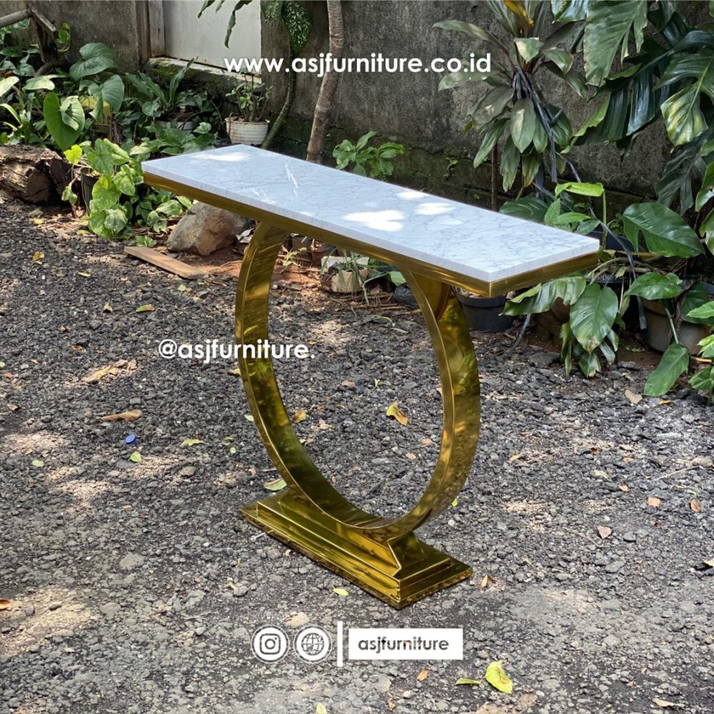 Meja Foyer Stainless Bulat Marmer Carrara