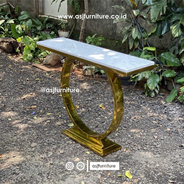 Meja Foyer Stainless Bulat Marmer Carrara