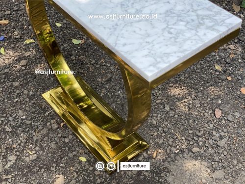 Meja Foyer Stainless Bulat Marmer Carrara