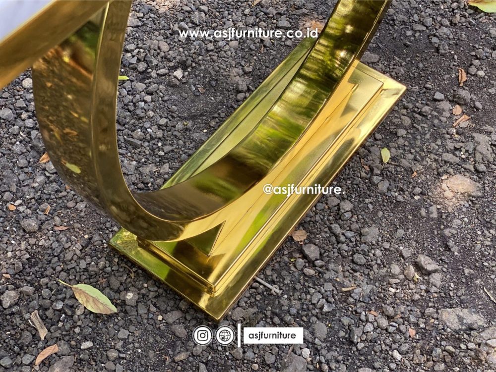Meja Foyer Stainless Bulat Marmer Carrara